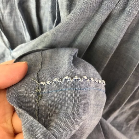 Vintage 1950s Embroidered Shirt Dress Chambray L - Picture 2 of 9